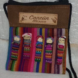 Cancun Mexico  Small Crossbody Bag Decorated with Mayan Worry Dolls